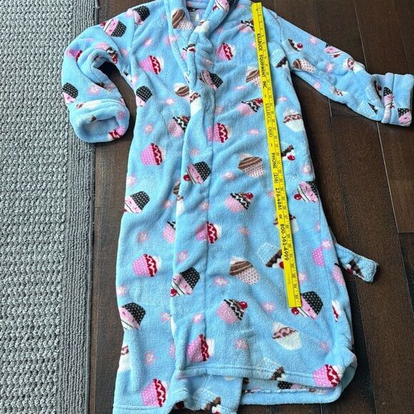 Oscar de la Renta womens plush cupcake bathrobe size small medium blue cozy comf - Picture 7 of 8